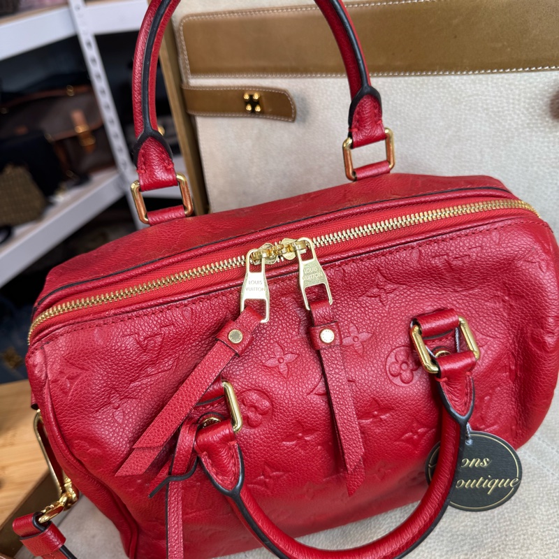 Louis Vuitton 紅色壓紋老花 Speedy 25 / 背帶款🌹絕對好貨-22