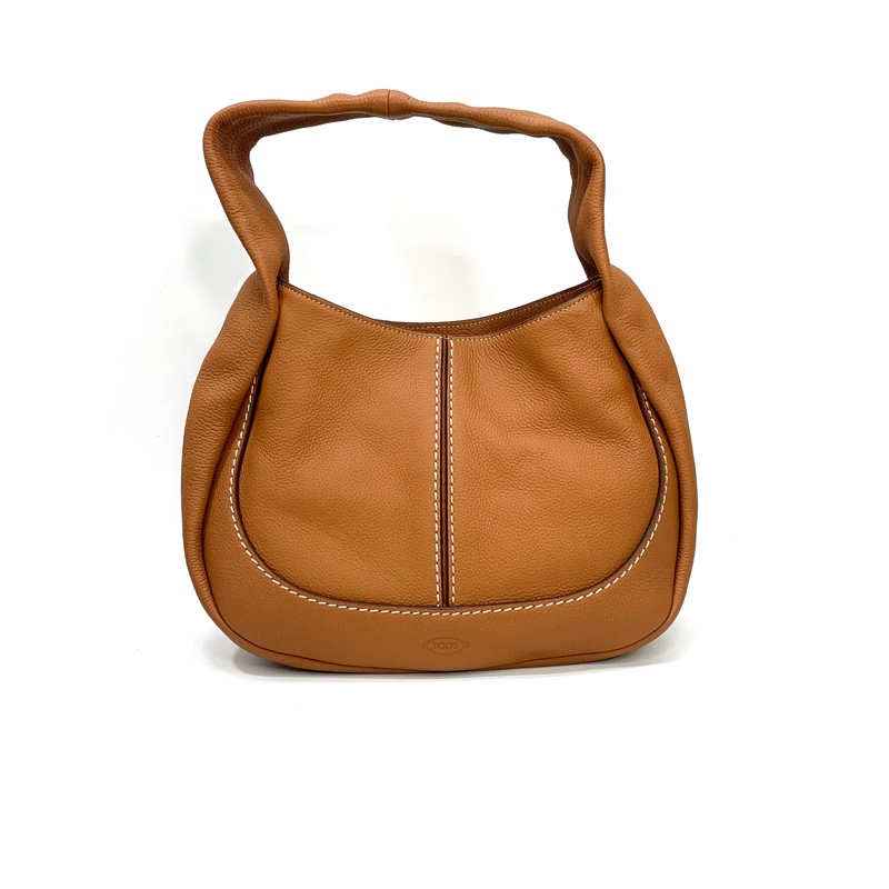 近全新 Tods 焦糖荔枝牛皮Shirt手提肩背Hobo包-0