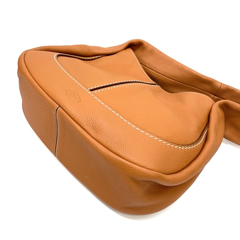 近全新 Tods 焦糖荔枝牛皮Shirt手提肩背Hobo包-6