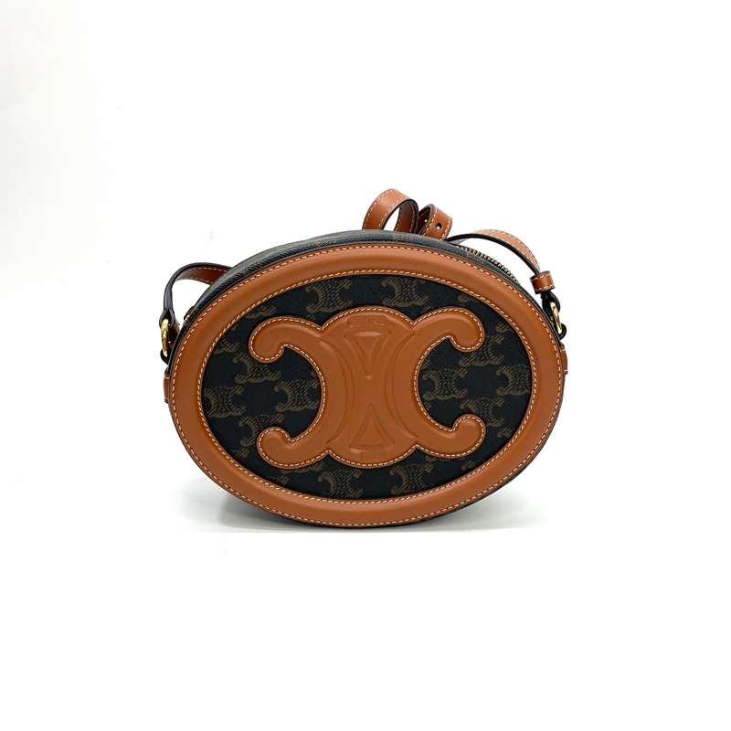 Celine 老花凱旋門金釦月餅斜背包-0