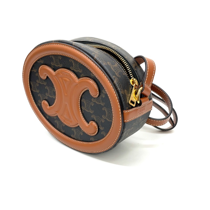 Celine 老花凱旋門金釦月餅斜背包-3