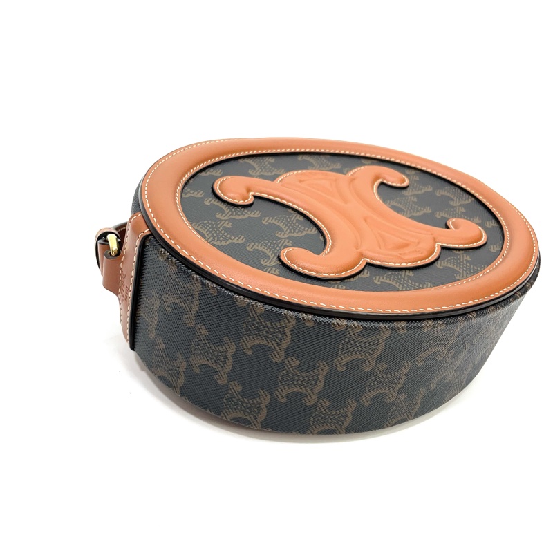 Celine 老花凱旋門金釦月餅斜背包-5