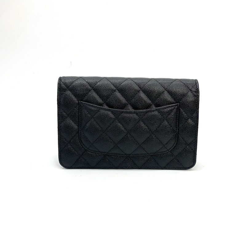 限定版Chanel黑荔枝牛皮金釦蝴蝶結斜背Woc-1