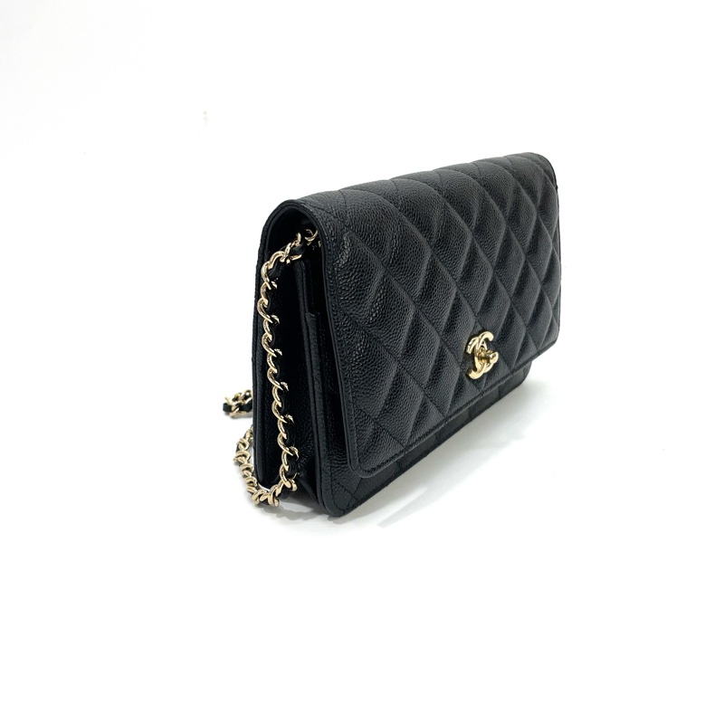 限定版Chanel黑荔枝牛皮金釦蝴蝶結斜背Woc-2