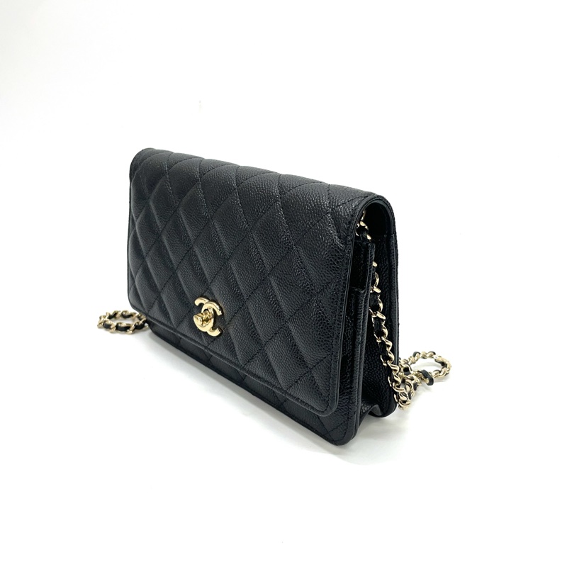 限定版Chanel黑荔枝牛皮金釦蝴蝶結斜背Woc-3