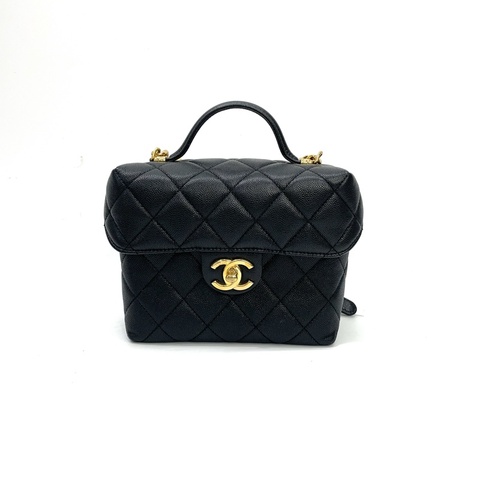 Chanel 黑荔枝牛皮金釦牛奶盒子斜背包 AS3729