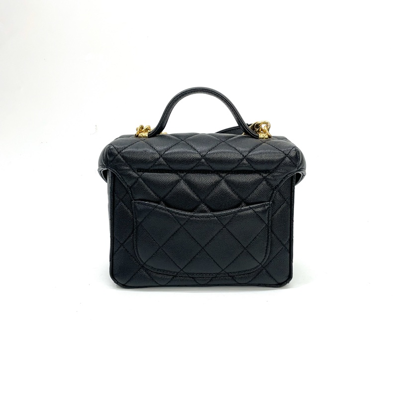 Chanel 黑荔枝牛皮金釦牛奶盒子斜背包 AS3729-1