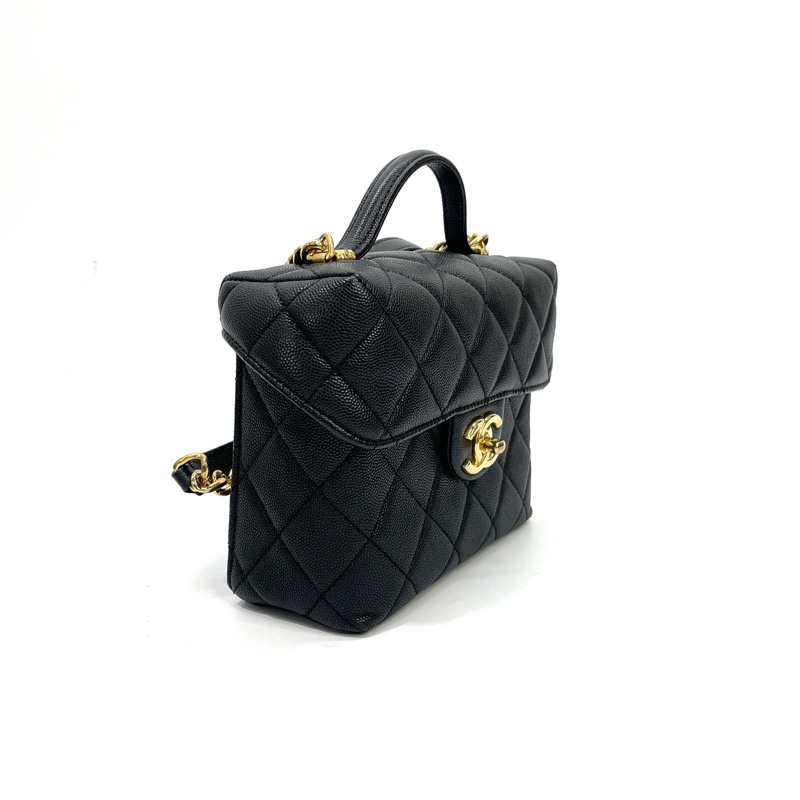 Chanel 黑荔枝牛皮金釦牛奶盒子斜背包 AS3729-2