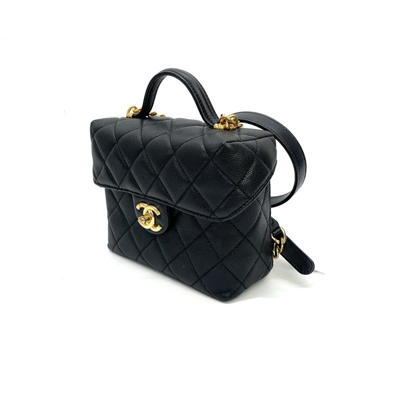 Chanel 黑荔枝牛皮金釦牛奶盒子斜背包 AS3729-3