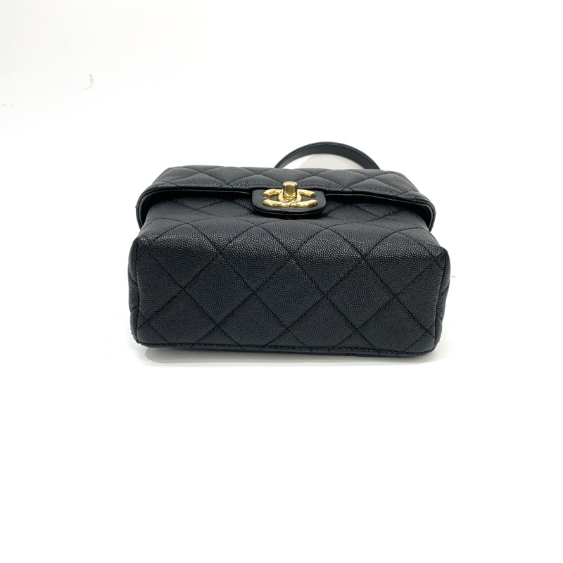 Chanel 黑荔枝牛皮金釦牛奶盒子斜背包 AS3729-4