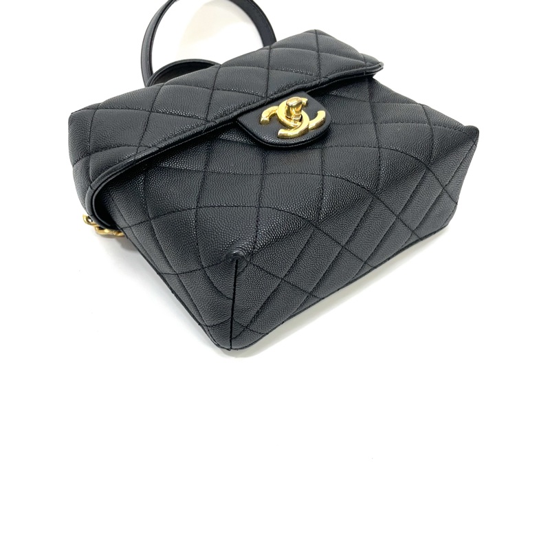 Chanel 黑荔枝牛皮金釦牛奶盒子斜背包 AS3729-5