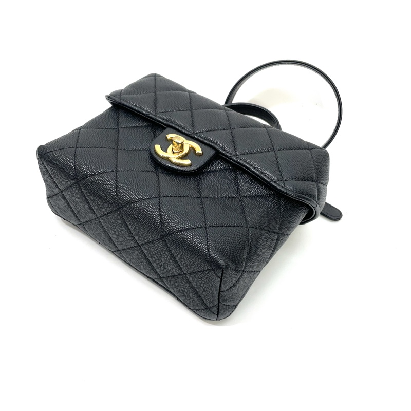 Chanel 黑荔枝牛皮金釦牛奶盒子斜背包 AS3729-6