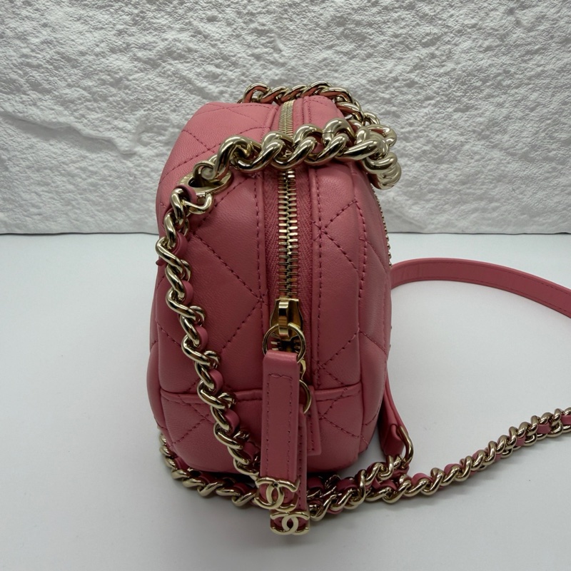 Chanel 粉色羊皮鏈條包 尺寸約15*20*7cm 配件:身份卡 塵袋。-3