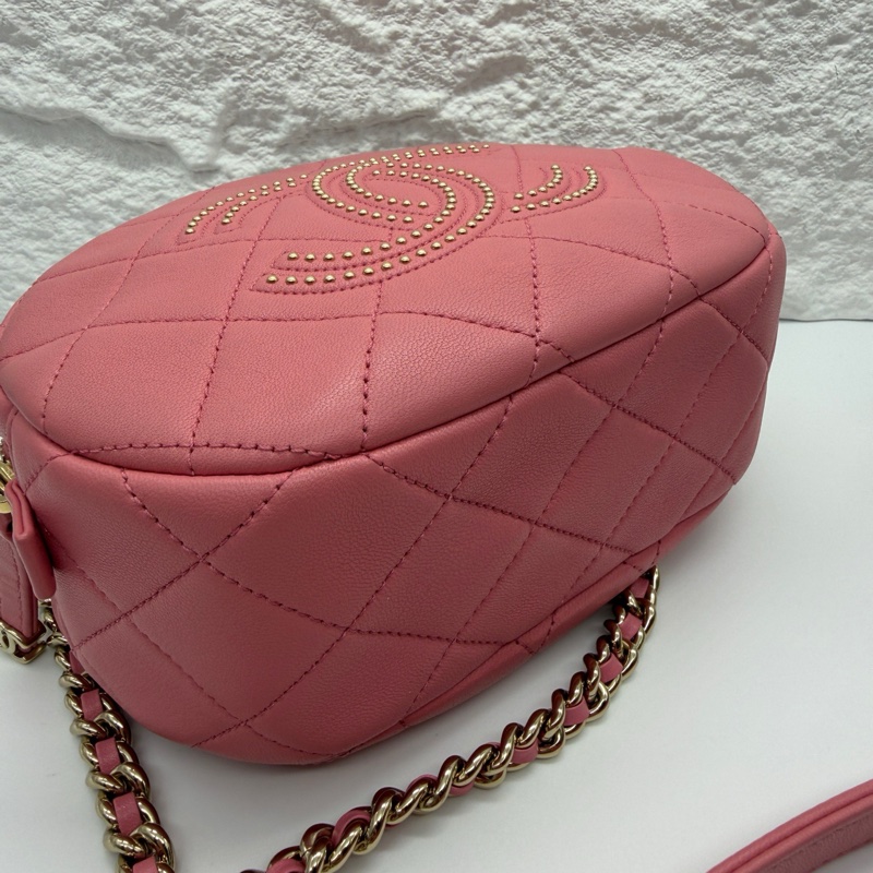 Chanel 粉色羊皮鏈條包 尺寸約15*20*7cm 配件:身份卡 塵袋。-4