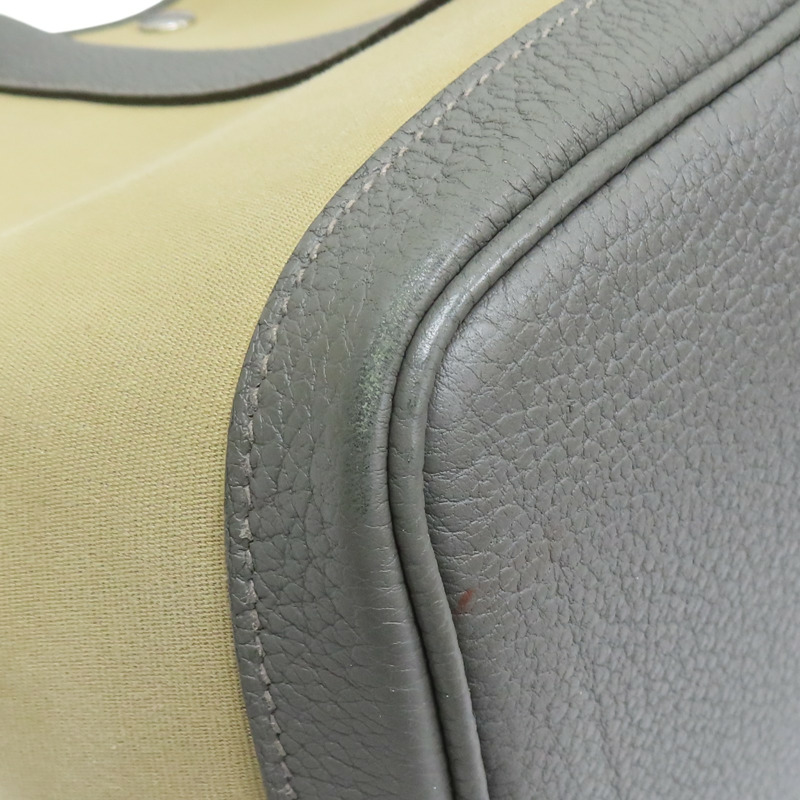 卡其色帆布/灰色牛皮 Garden Party 36 手提包 U刻【HERMES 愛馬仕】-8