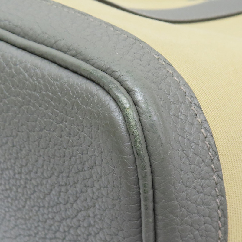 卡其色帆布/灰色牛皮 Garden Party 36 手提包 U刻【HERMES 愛馬仕】-9