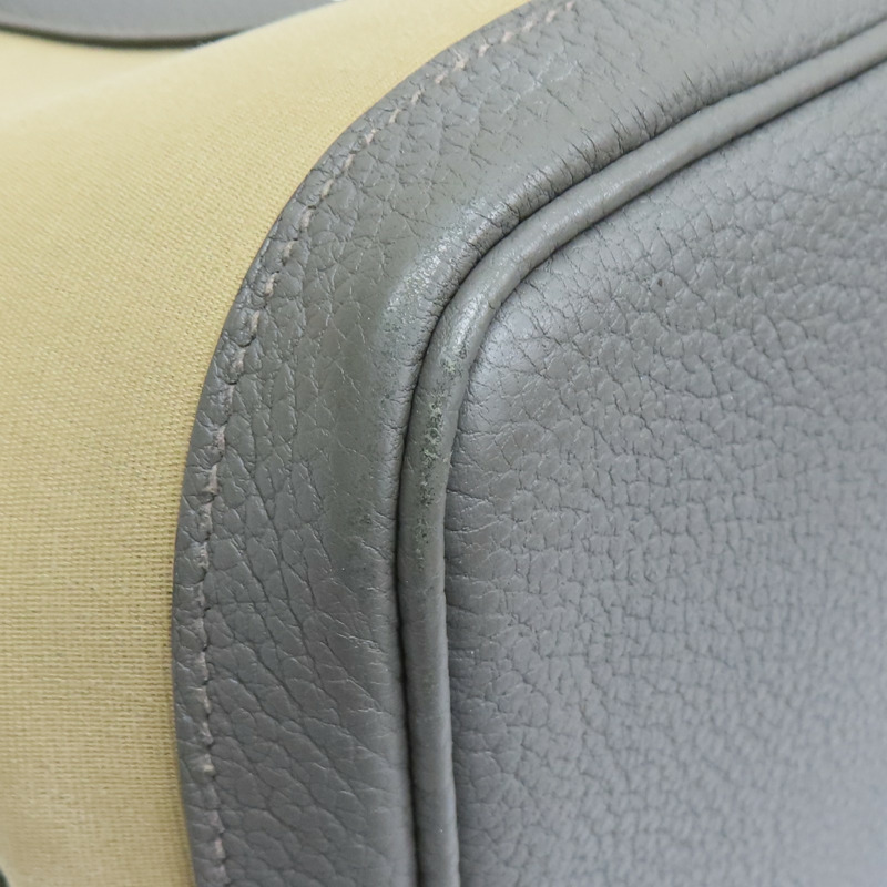 卡其色帆布/灰色牛皮 Garden Party 36 手提包 U刻【HERMES 愛馬仕】-10