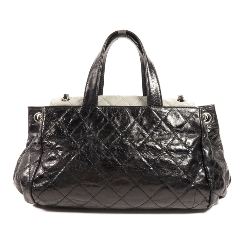 CHANEL 牛皮皮革Chain Shoulder銀扣手挽肩背兩用袋-1