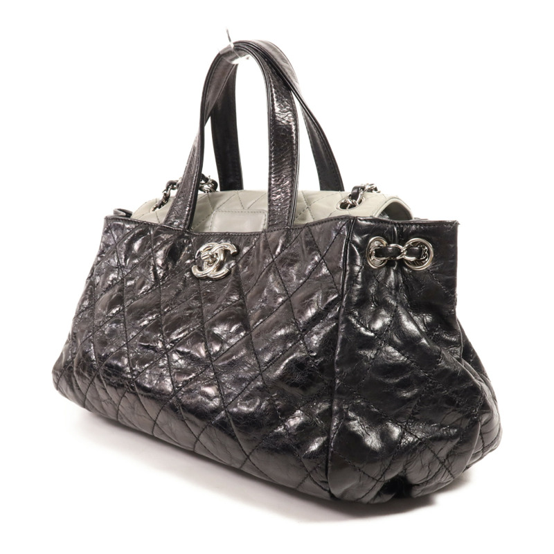 CHANEL 牛皮皮革Chain Shoulder銀扣手挽肩背兩用袋-2