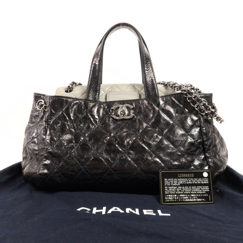 CHANEL 牛皮皮革Chain Shoulder銀扣手挽肩背兩用袋-17