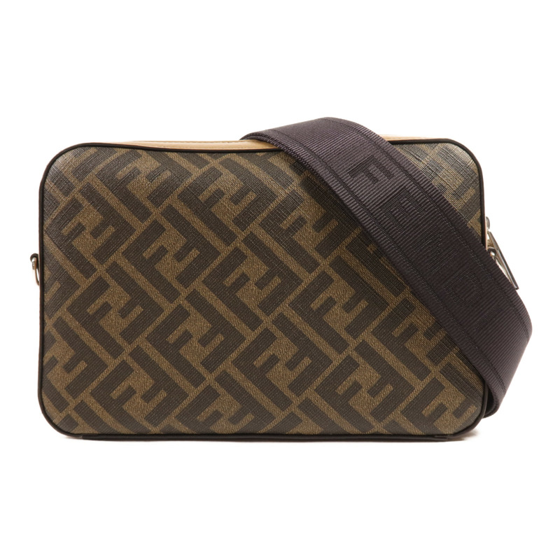 FENDI 塗層帆布/牛皮皮革Shoulder Bag銀扣肩背袋-0