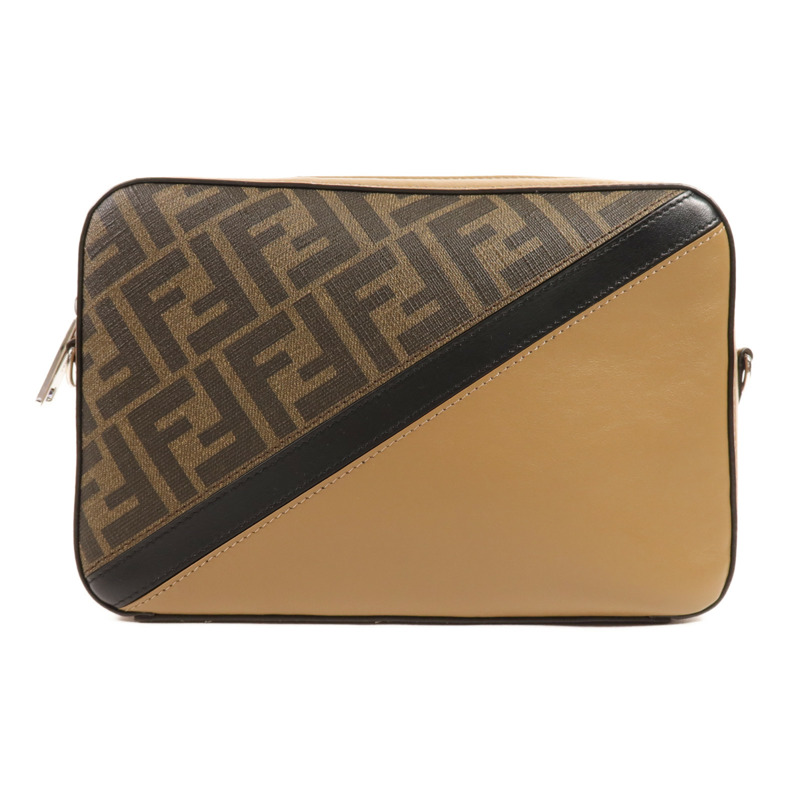 FENDI 塗層帆布/牛皮皮革Shoulder Bag銀扣肩背袋-1