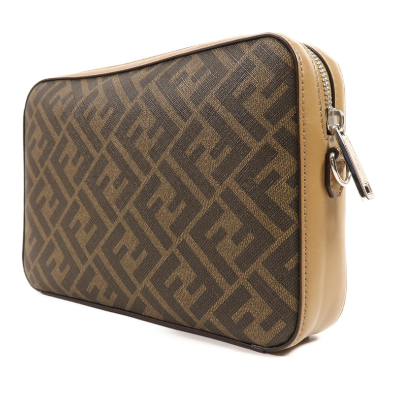 FENDI 塗層帆布/牛皮皮革Shoulder Bag銀扣肩背袋-2