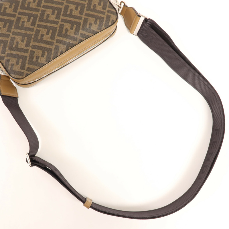 FENDI 塗層帆布/牛皮皮革Shoulder Bag銀扣肩背袋-4