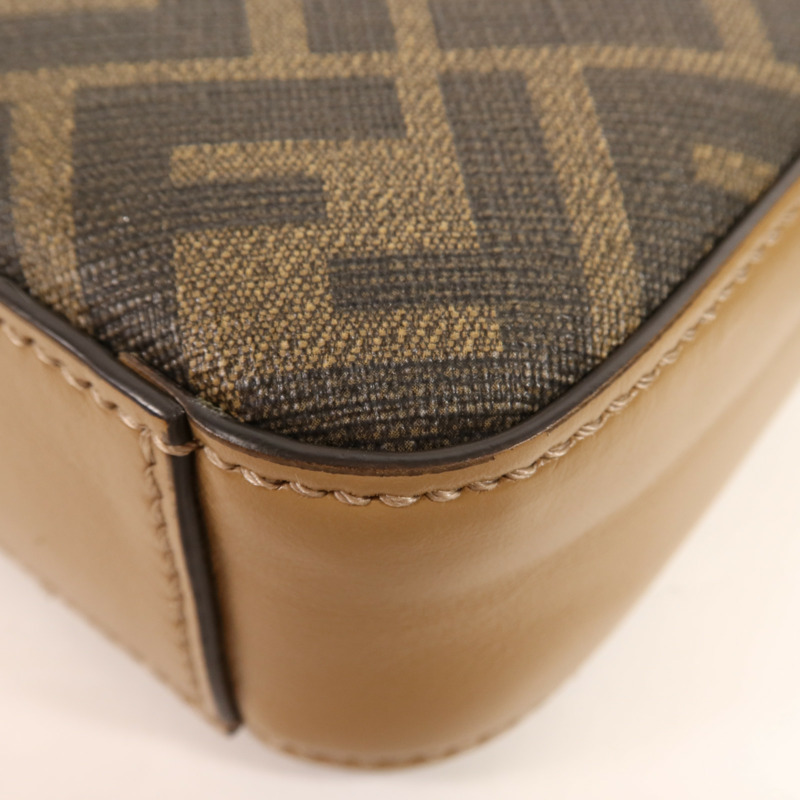 FENDI 塗層帆布/牛皮皮革Shoulder Bag銀扣肩背袋-5