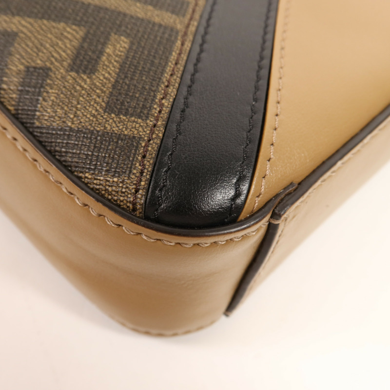 FENDI 塗層帆布/牛皮皮革Shoulder Bag銀扣肩背袋-8