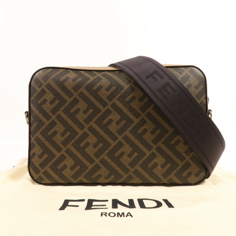 FENDI 塗層帆布/牛皮皮革Shoulder Bag銀扣肩背袋-12