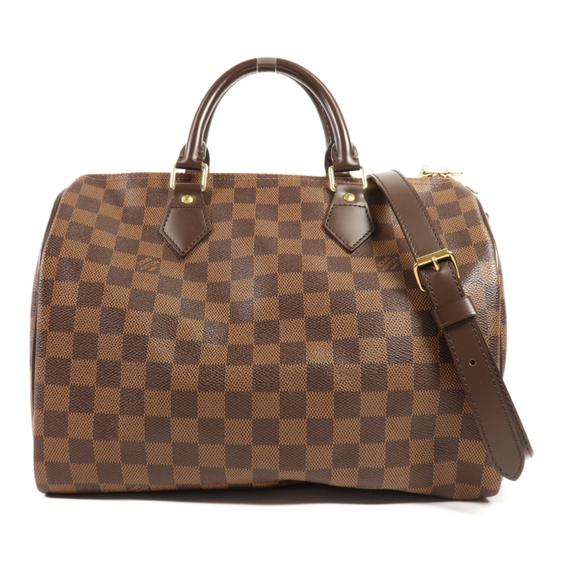 LOUIS VUITTON Damier Speedy Bandouliere 30金扣手挽肩背兩用袋-0