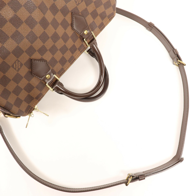 LOUIS VUITTON Damier Speedy Bandouliere 30金扣手挽肩背兩用袋-4