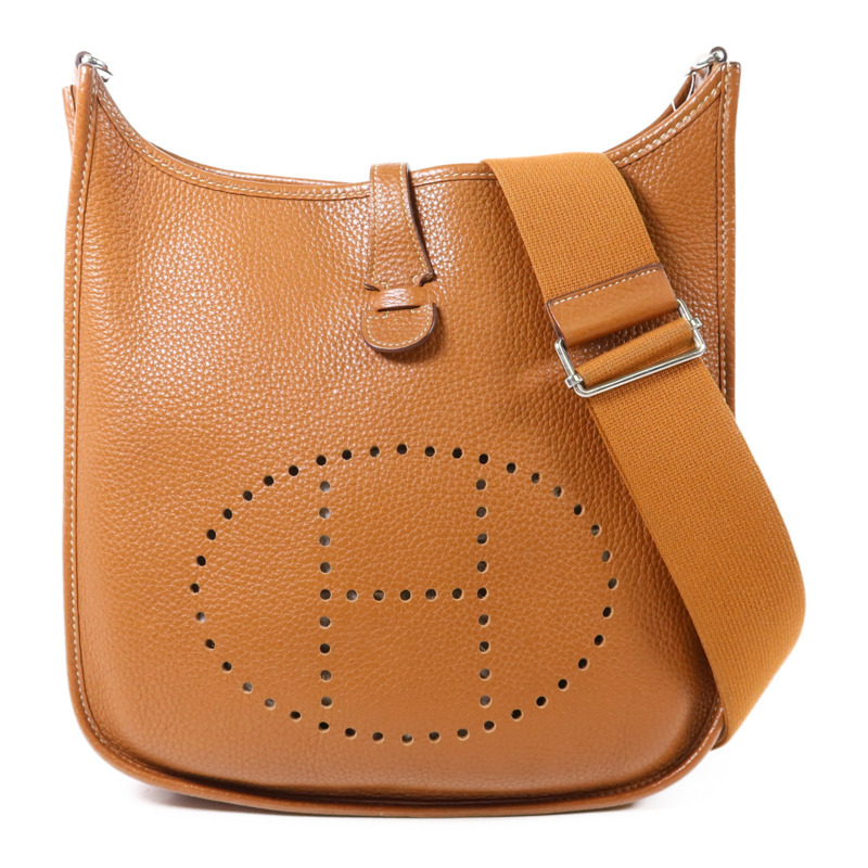 HERMES Clemence皮革Evelyne PM銀扣肩背袋Gold-0