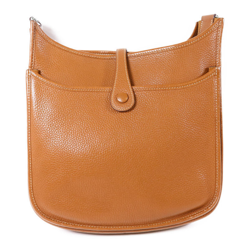 HERMES Clemence皮革Evelyne PM銀扣肩背袋Gold-1