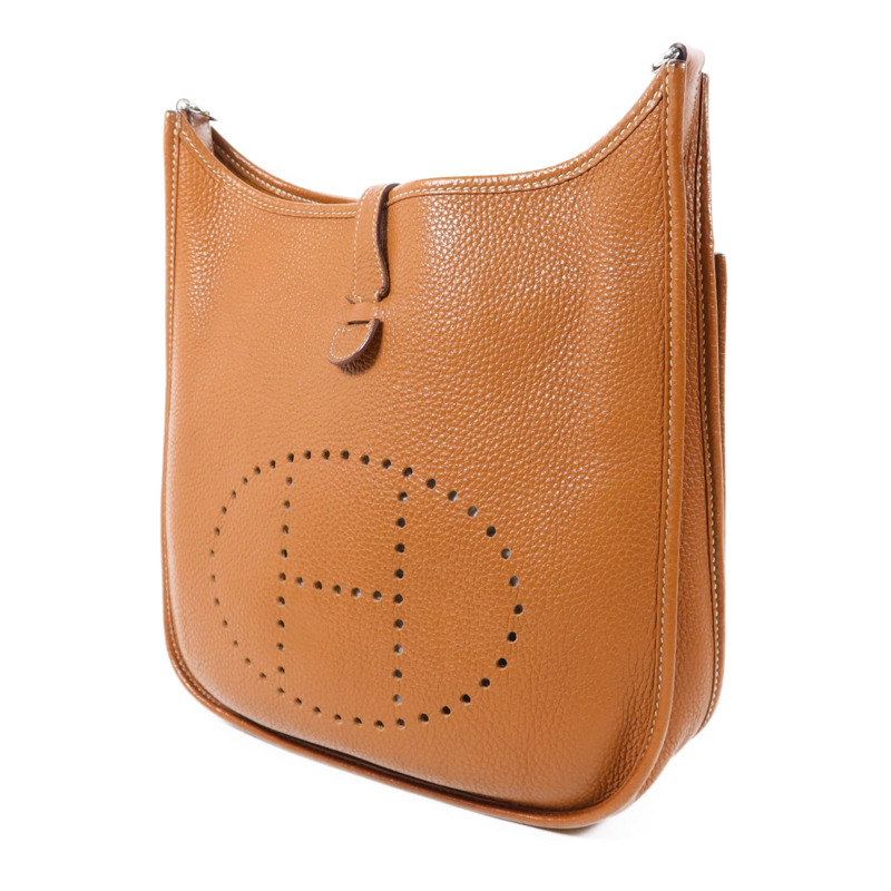 HERMES Clemence皮革Evelyne PM銀扣肩背袋Gold-2