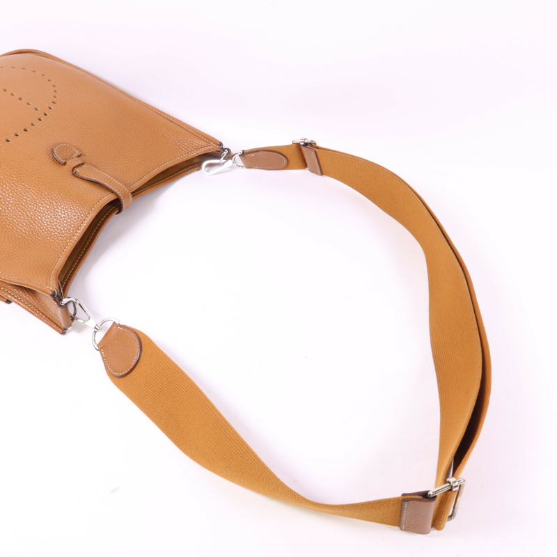 HERMES Clemence皮革Evelyne PM銀扣肩背袋Gold-7