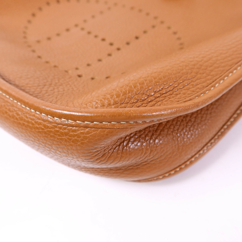HERMES Clemence皮革Evelyne PM銀扣肩背袋Gold-10