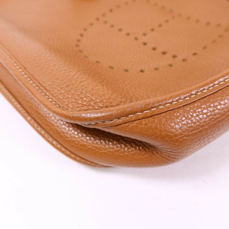 HERMES Clemence皮革Evelyne PM銀扣肩背袋Gold-11