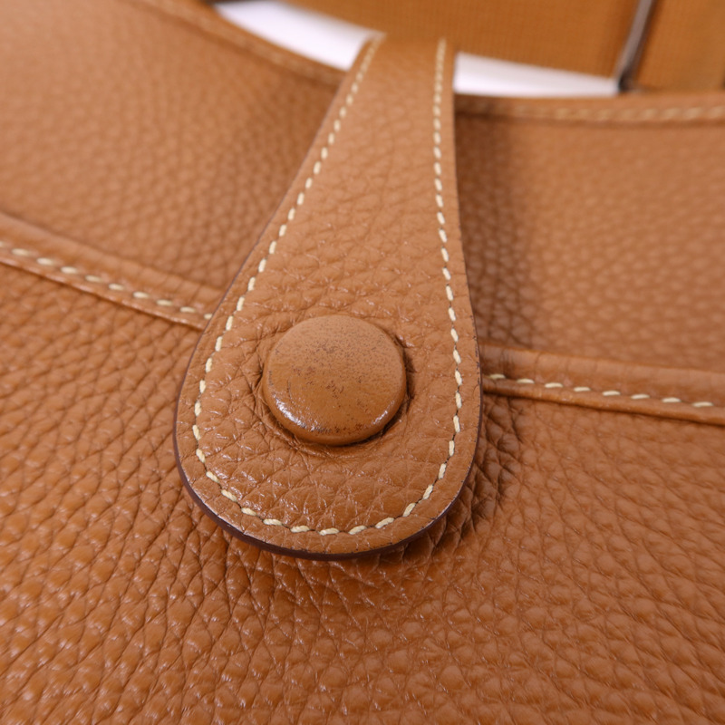 HERMES Clemence皮革Evelyne PM銀扣肩背袋Gold-14