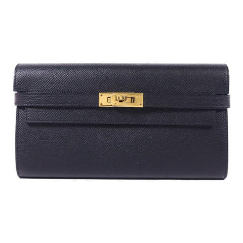 HERMES Epsom皮革Kelly Wallet金扣長錢包Noir