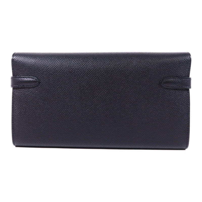 HERMES Epsom皮革Kelly Wallet金扣長錢包Noir-1
