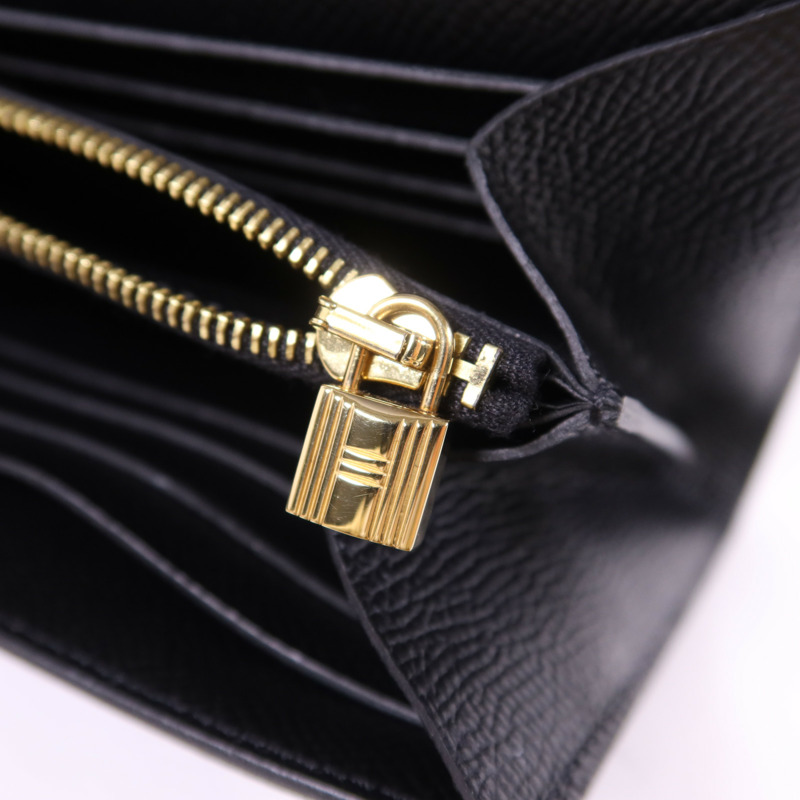HERMES Epsom皮革Kelly Wallet金扣長錢包Noir-7