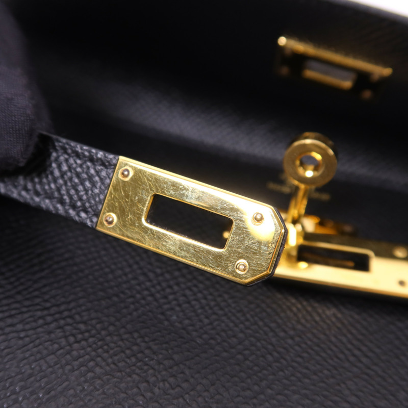 HERMES Epsom皮革Kelly Wallet金扣長錢包Noir-10