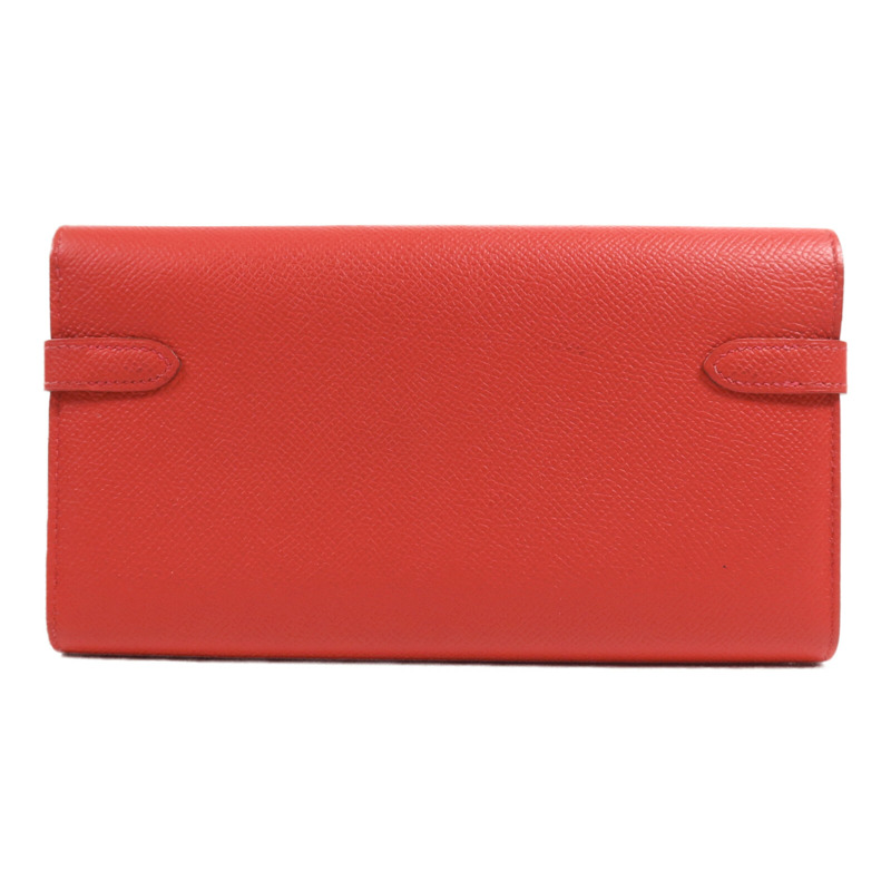 HERMES Epsom皮革Kelly Long Wallet銀扣長錢包Rouge Casaque-1