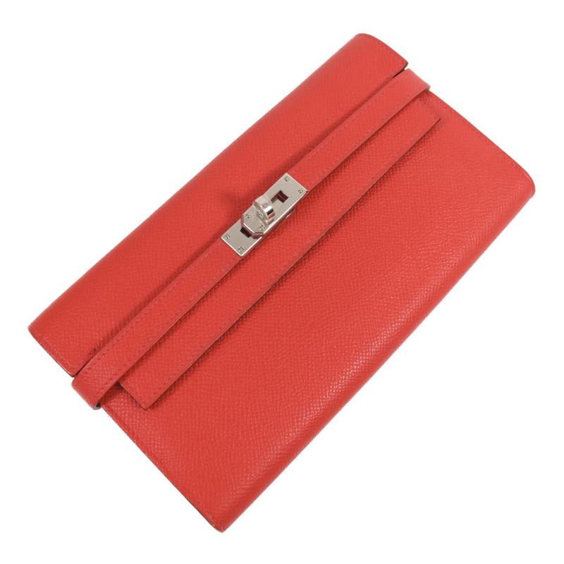 HERMES Epsom皮革Kelly Long Wallet銀扣長錢包Rouge Casaque-2