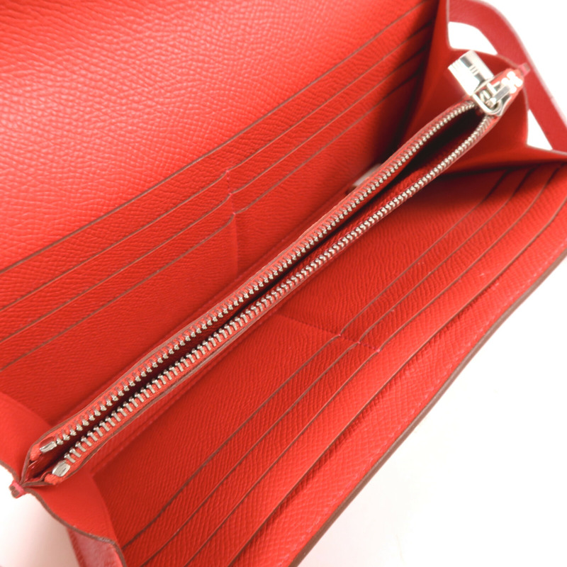 HERMES Epsom皮革Kelly Long Wallet銀扣長錢包Rouge Casaque-4