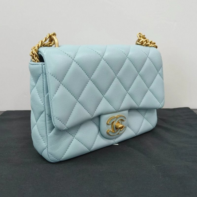 CHANEL 冰淇淋藍金扣22P琺瑯扣大mini肩背包21*14*5.5 99新配件塵袋-4
