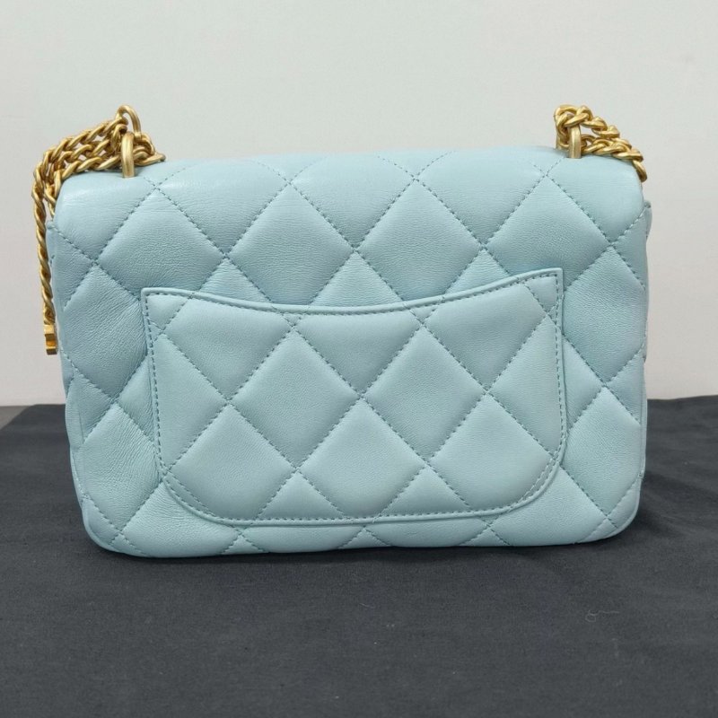 CHANEL 冰淇淋藍金扣22P琺瑯扣大mini肩背包21*14*5.5 99新配件塵袋-8