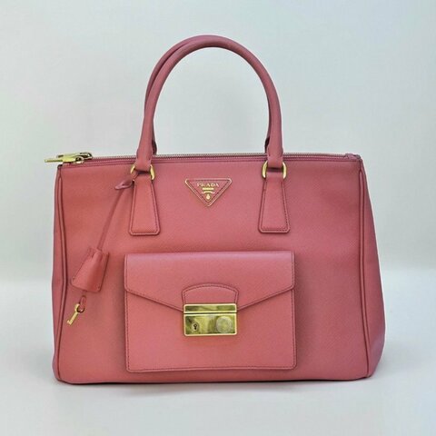 PRADA 粉色十字紋牛皮殺手包 34*22*15 98新